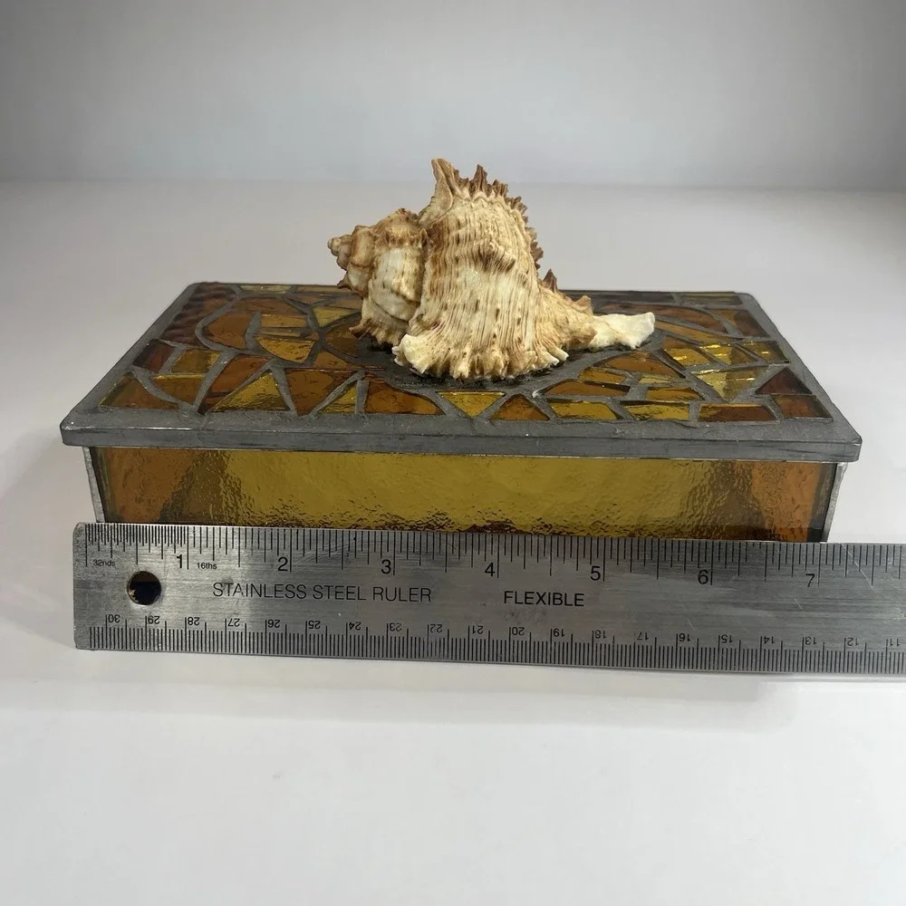 Stained Glass Mirrored Sea Shell Trinket/Jewelry Box